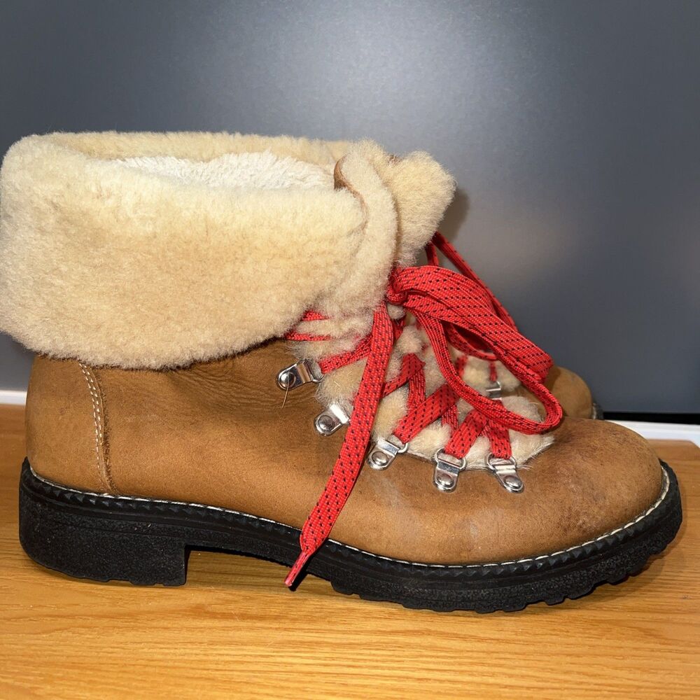 J.Crew Nordic Boots Glazed Pecan Shearling Leather Hiker Winter Women's Size 10